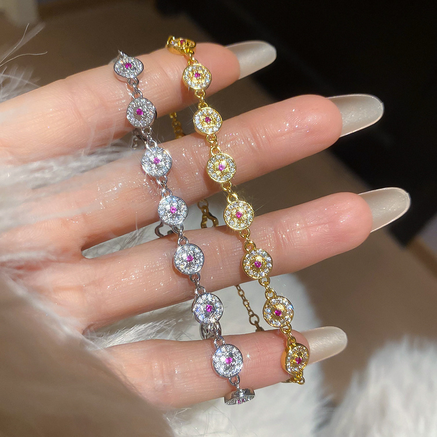 Real gold-plated zircon round bracelet, casual and fashionable, light luxury, versatile, with a unique design, niche jewelry for women-image-1094970699