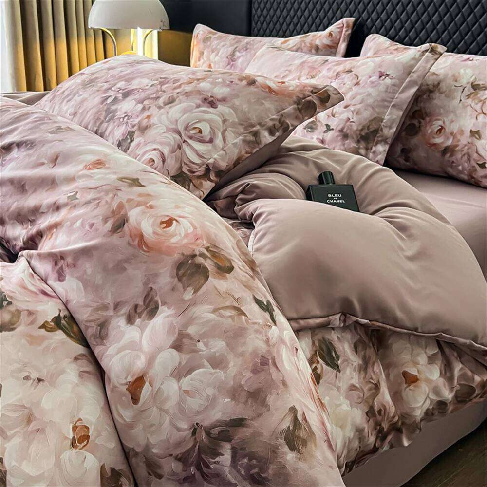 Luxury Plant Flowers Bedding Soft Bedroom Decor Comforter Duvet Cover Pillowcase Bed Sheet Washed Cotton Four Piece Set S260207-image-1094522334