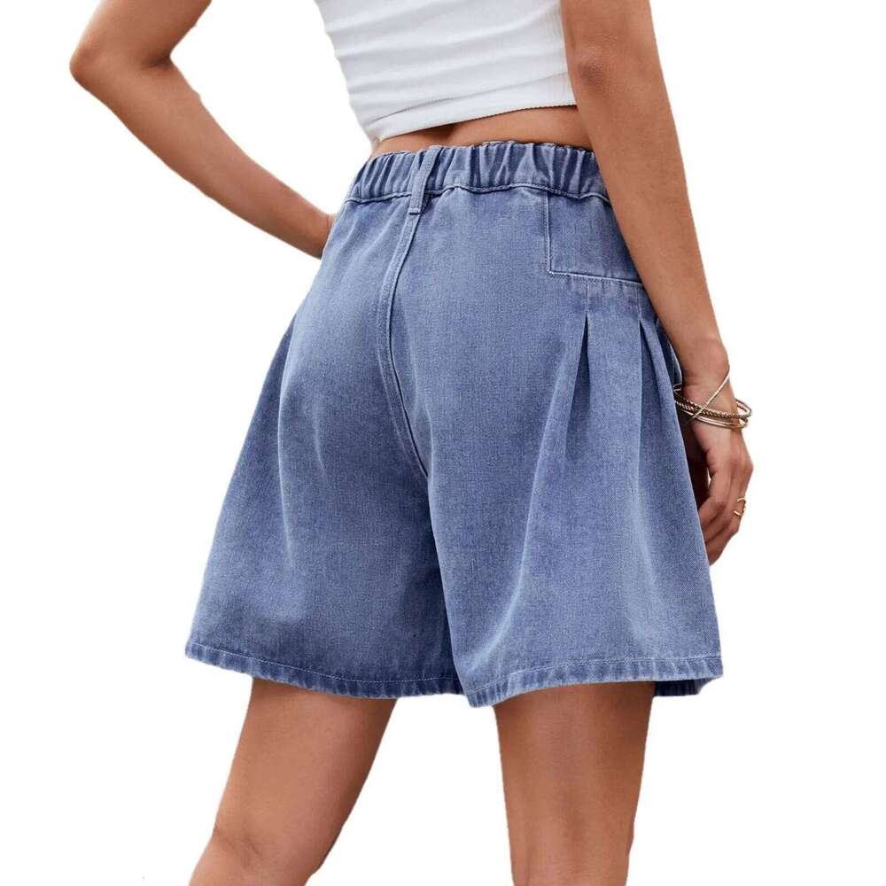 Summer New Women Elastic Waist Denim Shorts. Women's Casual Loose Short Jeans. Street-style Personality Three-quarter Pants H260207-image-1094510206