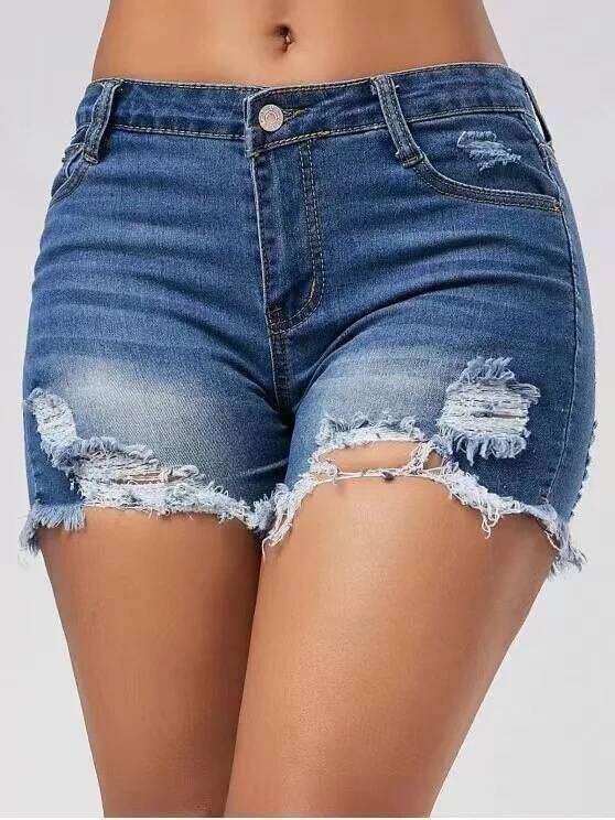Summer Washed Ripped Denim Shorts. New Fashionable, Slimming and Elegant High-waisted Short Jeans for Women, Hot Girl Costume H260207-image-1094510327