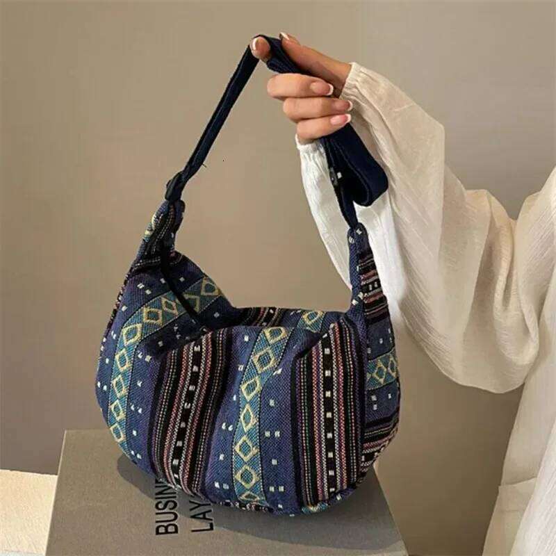 Sac à bandoulière de style tribal, bandoulière pliable avec fermeture à glissière, motif rayé, thème drapeau, bord lavable à la main, doublure pe