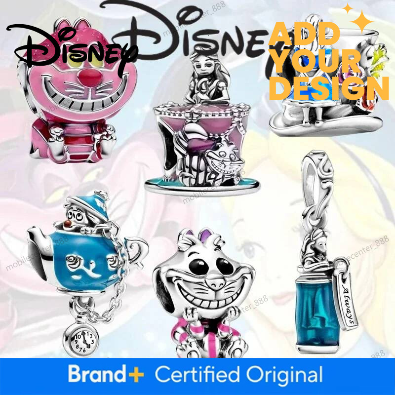 Disney Designer Jewelry 2025 New Disney Alice In Wonderland Cheshire Cat Charm Exquisite Bead Fit Original Silver Bracelet Women Gift DIY Jewelry Lu