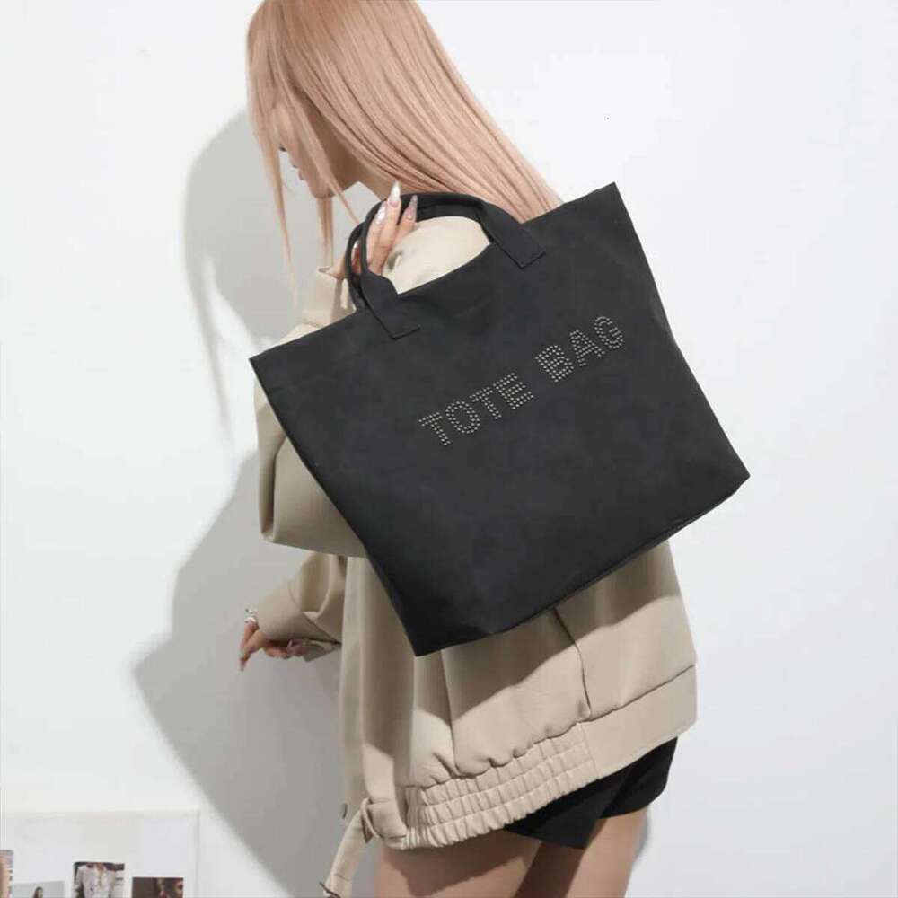 Luxury Velvet Tote Bag for Women Rhinestone Logo Embroidery Lightweight Large Capacity Velcro PU Water Resistant Comfort Handle Z260207
