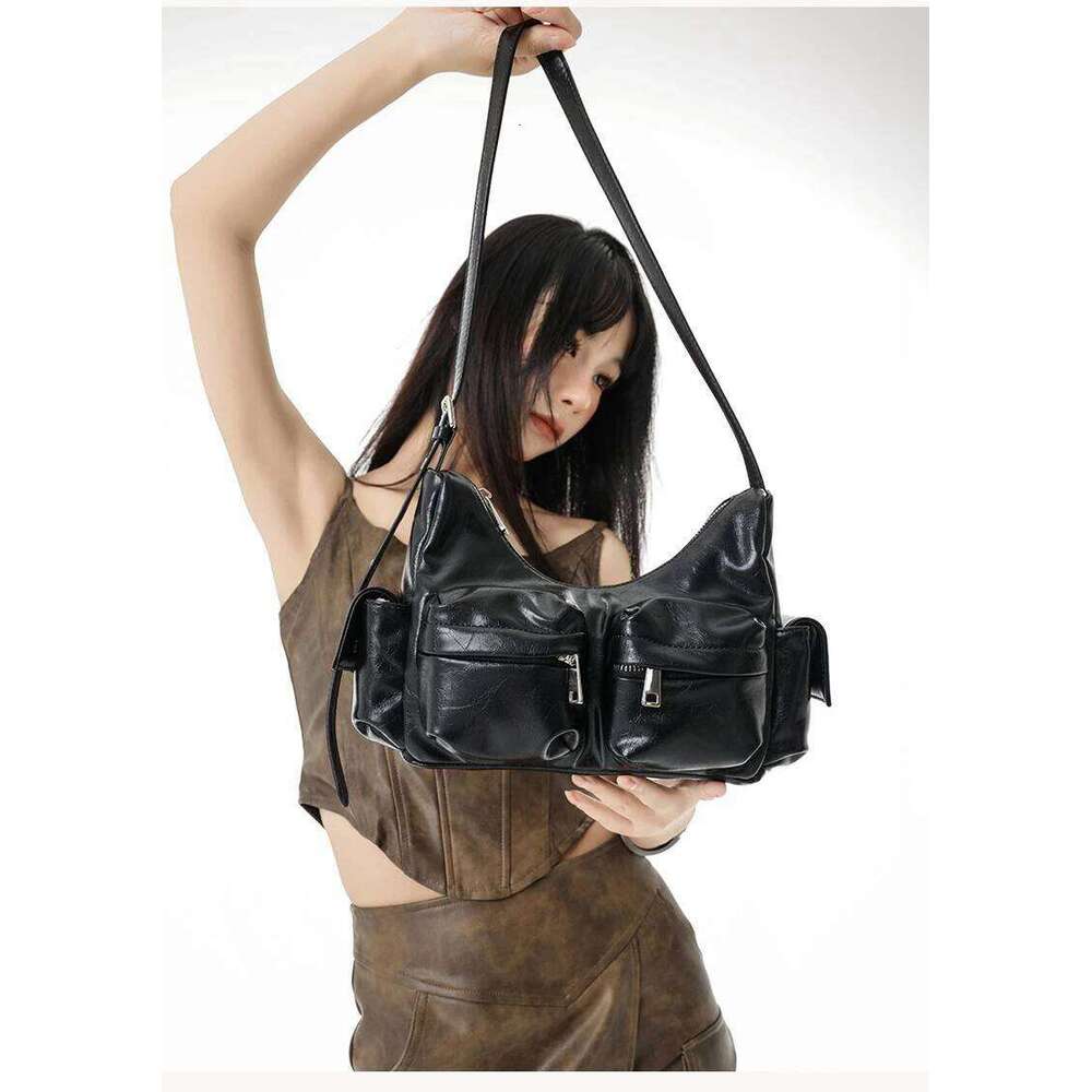 Jozy mode tendance sac à main femmes nouveau Design noir multi-poches bandoulière Y2k Biker épaule sous les bras sac Vintage 2024 haute H260529