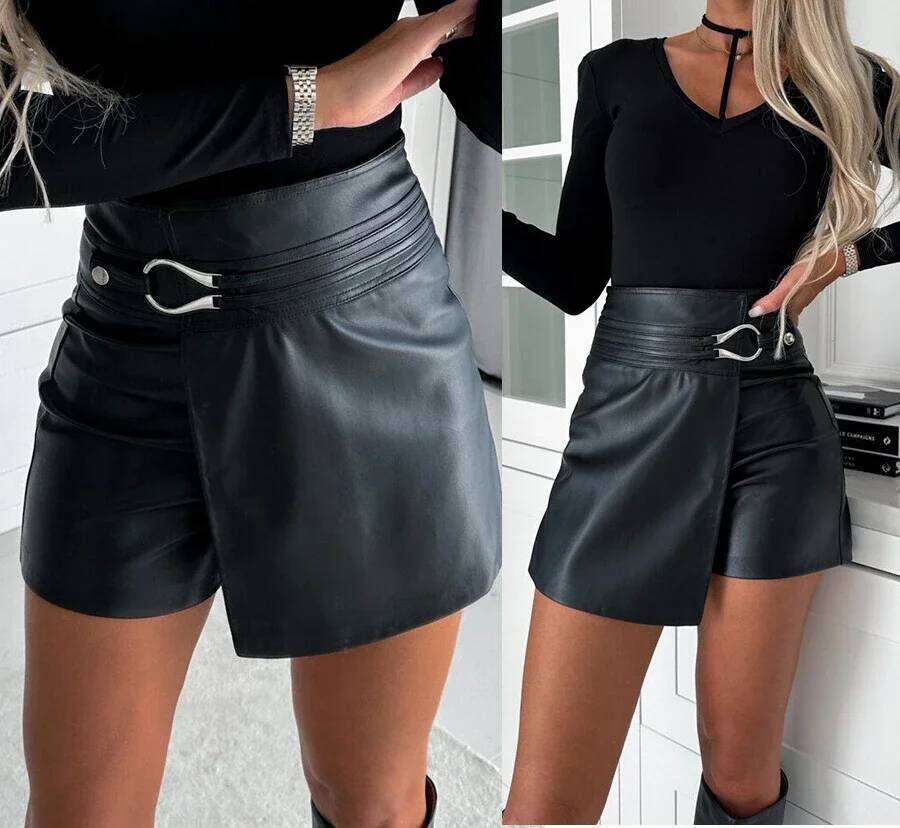 Casual Women's Short Leather Trousers Summer Autumn 2024 New and Fashionable Versatile Y2k Half Pants for Female Streetwear H260207-image-1094510774