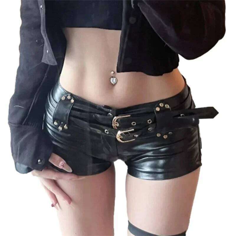Women Sexy Side Zipper Splicing Ultra Short Shorts Low Waist Leather Belt Mini Trousers Female Slim Hip Lift Three Quarter Pants H260207-image-1094511239