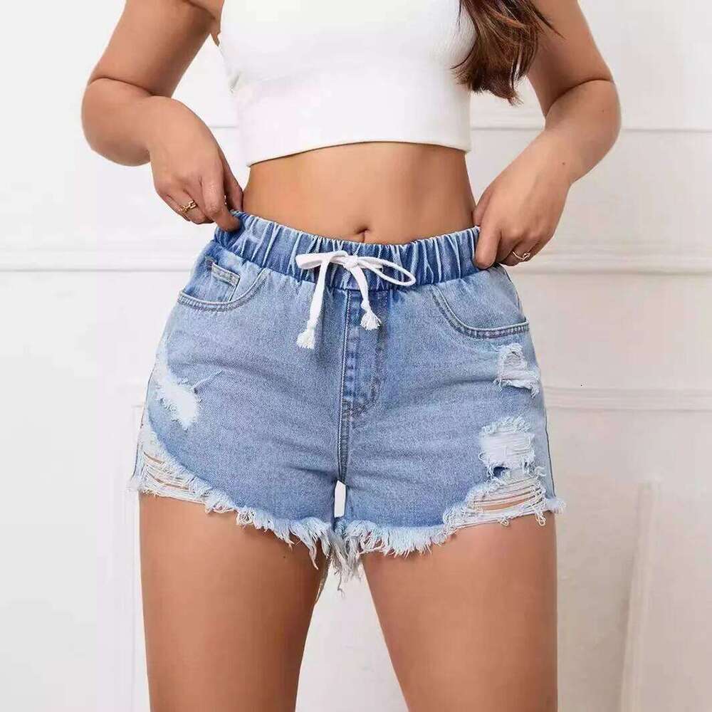 Ripped Raw Denim Shorts for Women Fashion A-line Hem Female Summer Hot Pants Streetwear Blue Clothing Skinny Sexy Retro Leisure H260207-image-1094509963