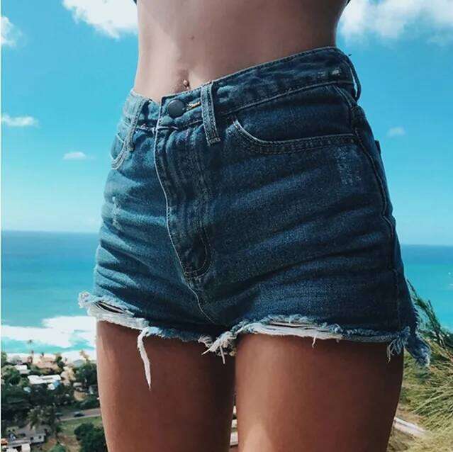 Denim Shorts Women Short Pants Holes Jeans Slim Fit High Waist Straight Trousers Streetwear Elegant Office Lady Summer 2025 H260207-image-1094510436