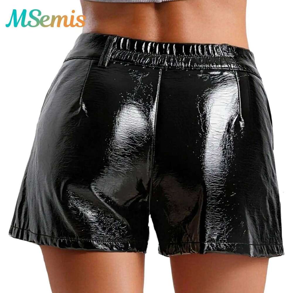Womens Rivets And Belt PU Leather Pants Hot Shorts Slim Fit Short Bottoms Club Rock Music Festival Costume H260207-image-1094510834