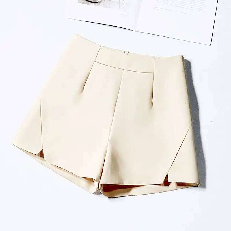 Fashion Solid Color Spliced Korean Wide Leg Women's Clothing 2025 Summer New Loose Zipper High Waist All-match Shorts H260207-image-1094511392