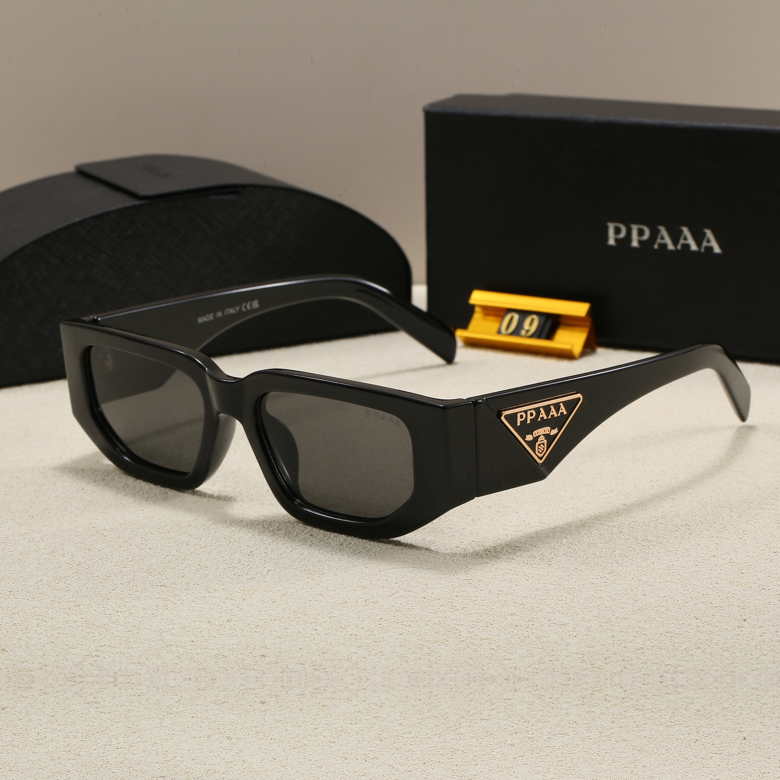 Designer Sunglasses 09 Series Black Square Frame Sun Glasses Brand Metal Triangle Logo Eyewear for Men Women AAA Quality Fashion beach sunglasses