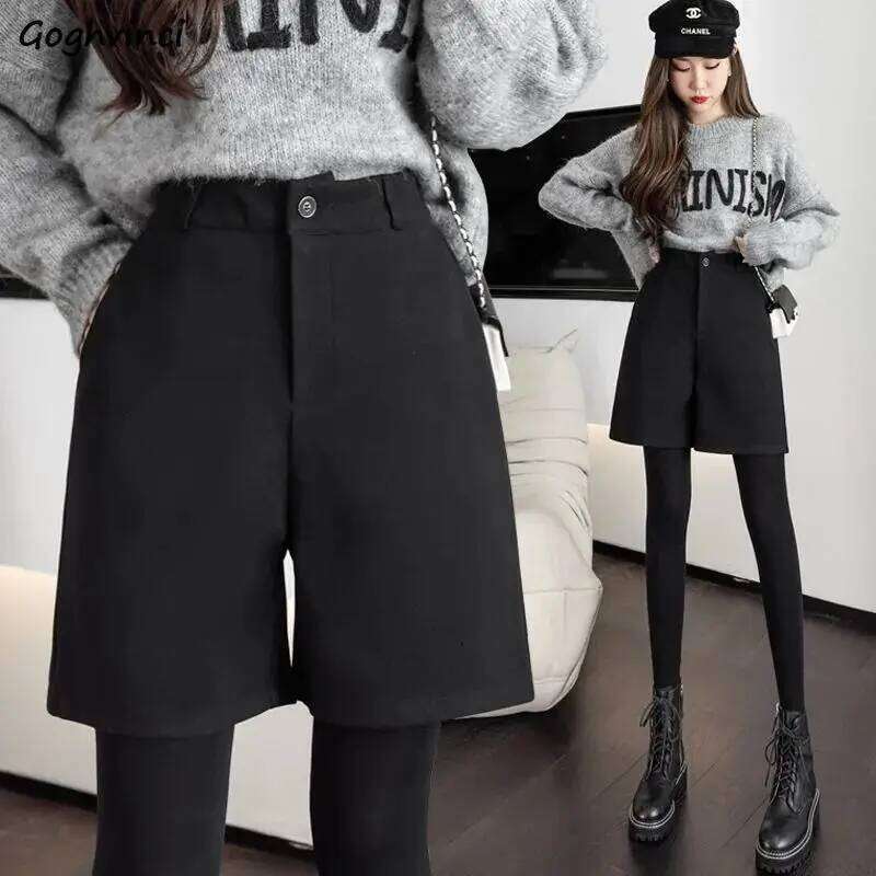 Wide Leg Shorts Women Baggy Autumn Spring Ladies High Waist Casual A-line Trousers Solid Color Button Pockets All-match Loose XJ260206-image-1094479256