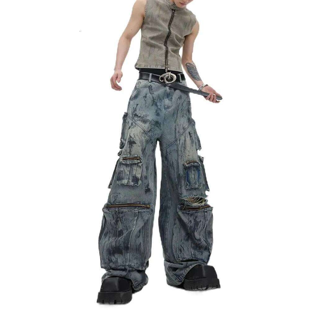 Autumn new multi-pocket work jeans American retro fashion trend high street hip-hop loose casual niche men's bottoms X260207