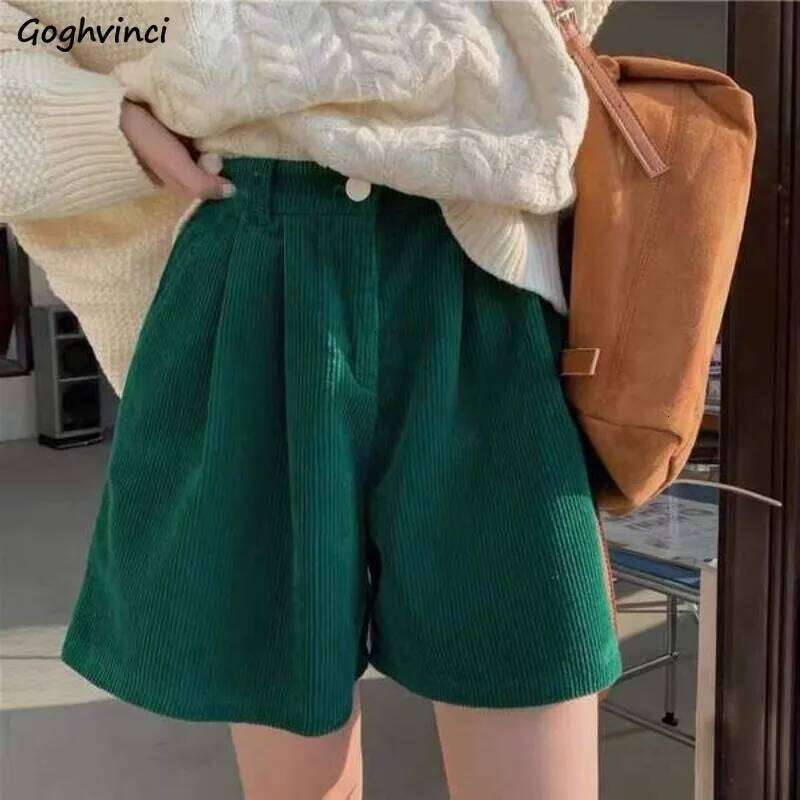 Shorts Women Corduroy Loose Vintage High Waist Casual Wide Leg All-match Simple Fashion Autumn Students Cozy Aesthetic Chic Girl H260207-image-1094511254