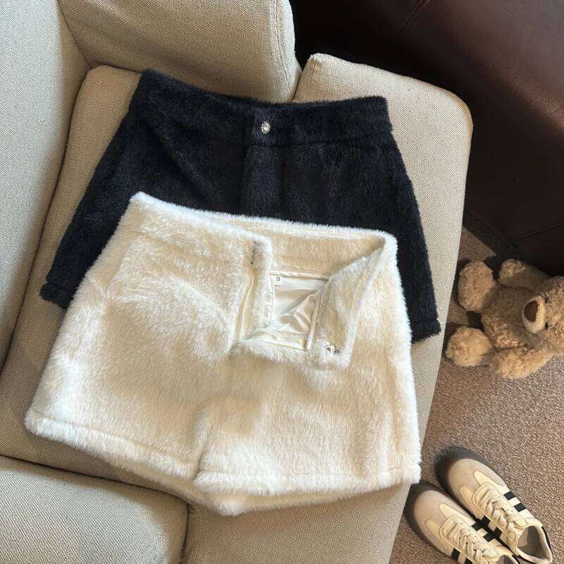 Women's Autumn Winter Faux Fur High Waist Shorts Lady Streetwear Chic Solid Color Furry Boots Short Pants H260207-image-1094510716