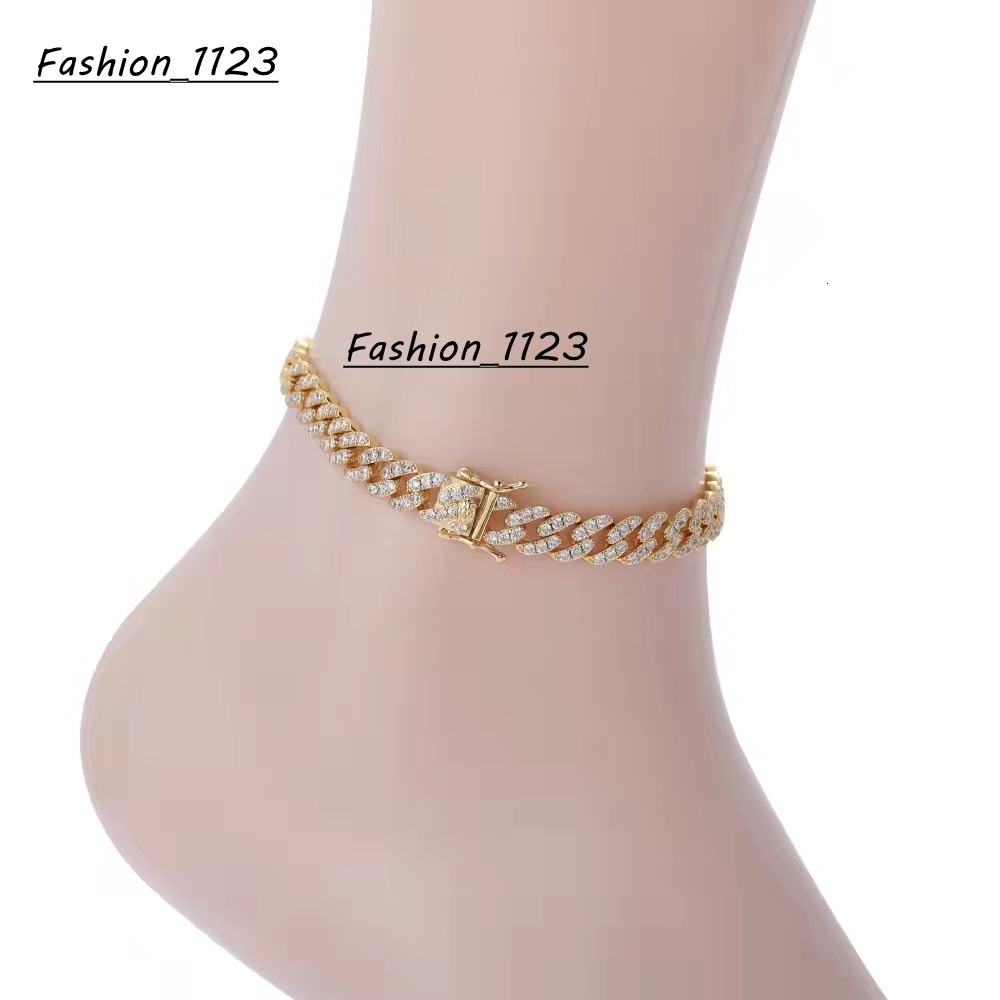 Luxury 9inch 10inch High Quality Moissanite Crystal Diamond Cuban Link Anklets for Women