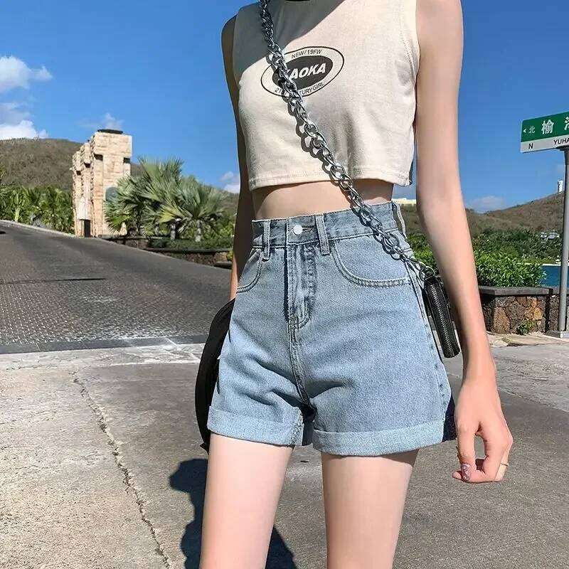 Black Gray Denim Shorts For Women Summer High Waist Loose Ropa Mujer H260207-image-1094511653