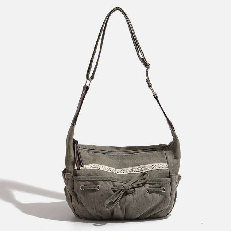 2025 New Women Casual Shoulder Y2K Aesthetic Streetwear Drawstring Handbag Vinage Crossbody Denim Bag Z260207