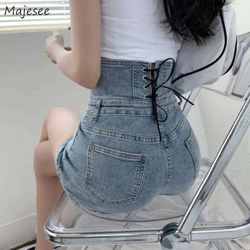 Bandage Shorts Women Denim High Waist Casual Summer Korean Style Skinny Students Simple All-match Fashion Popular Elegant Chic H260207-image-1094511518