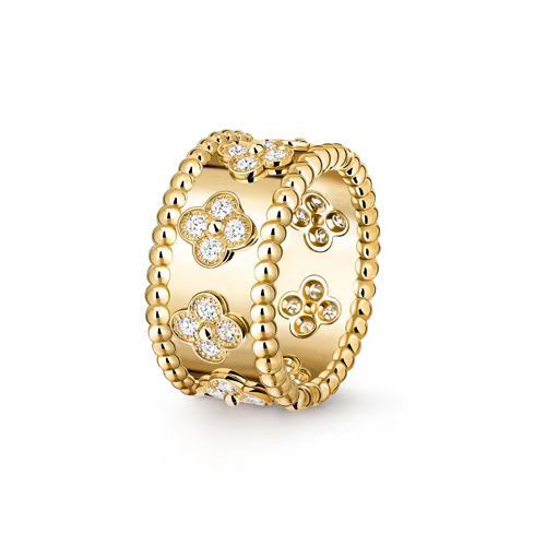 Luxury Four Leaf Clover Wide Finger Ring Sparkling CZ Stones Beaded Couple Engagement Ring Frame 18K Rose Gold Silver Ladies Daily Promise Rings Jew