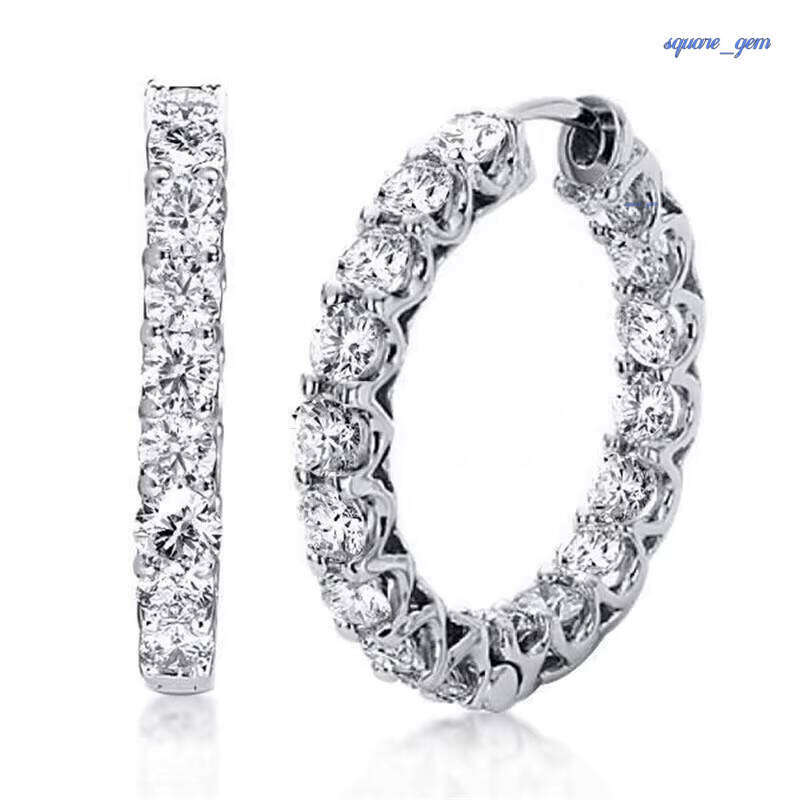 Designer 14K White Gold Lab Grown Diamond Hoop Earrings For Certified Rhodium Plated Luxury Fashion Accessory
