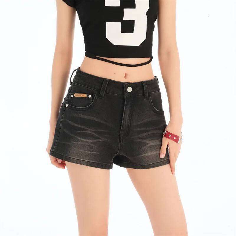 Solid-color Stretch Thin Denim Shorts. New Summer Fashion and Versatile, Comfortable High-waisted A-line Shorts for Women H260207-image-1094510058