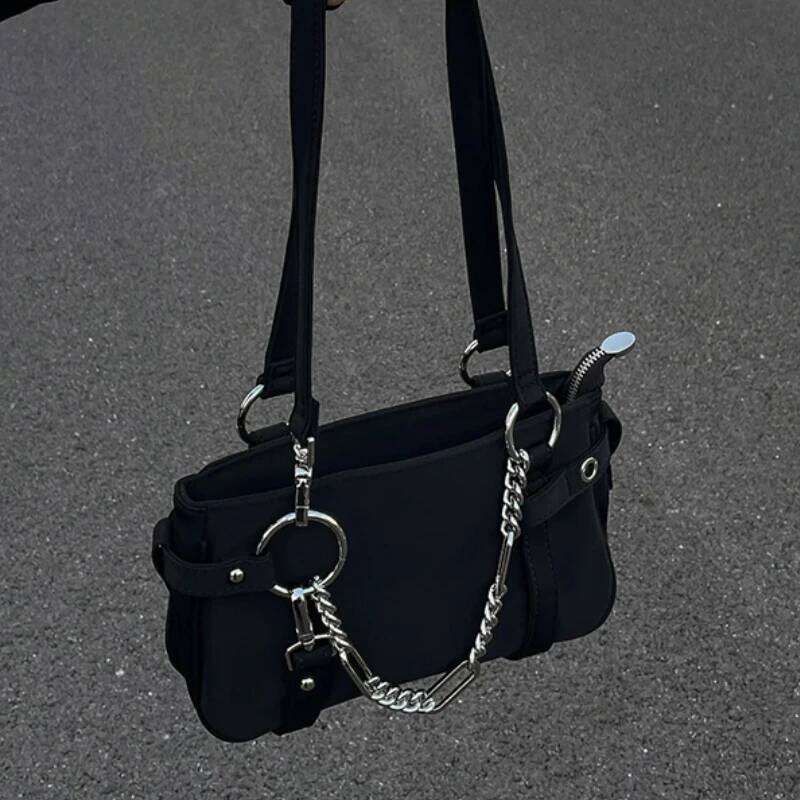Design de mode chaîne gothique dames sac sous les bras doux Cool Y2k femmes sacs à bandoulière carrés noir Pop femme fourre-tout sac à main sac à