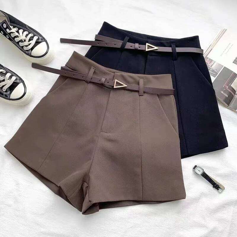 New Casual Shorts Women in Spring 2025 Korean Version Ins Retro Simple High Waisted A-line Wide Leg Pants for Outerwear XJ260206-image-1094480311