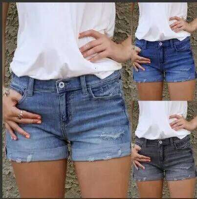 Women Sexy Mini Shorts Buttons Zipper Pocket Hole High Waist Denim Short Pant Streetwear Straight Pants Slight Strench H260207-image-1094510444