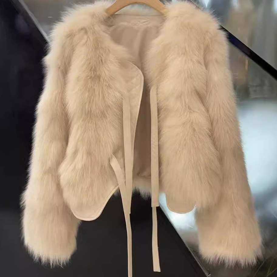 Y2K Light Luxury Elite Fashion Chic Retro Blazer Fashionable Short Fur Coat New Spring and Autumn Women's Casual Versatile Loose-Fit Lace-Up To