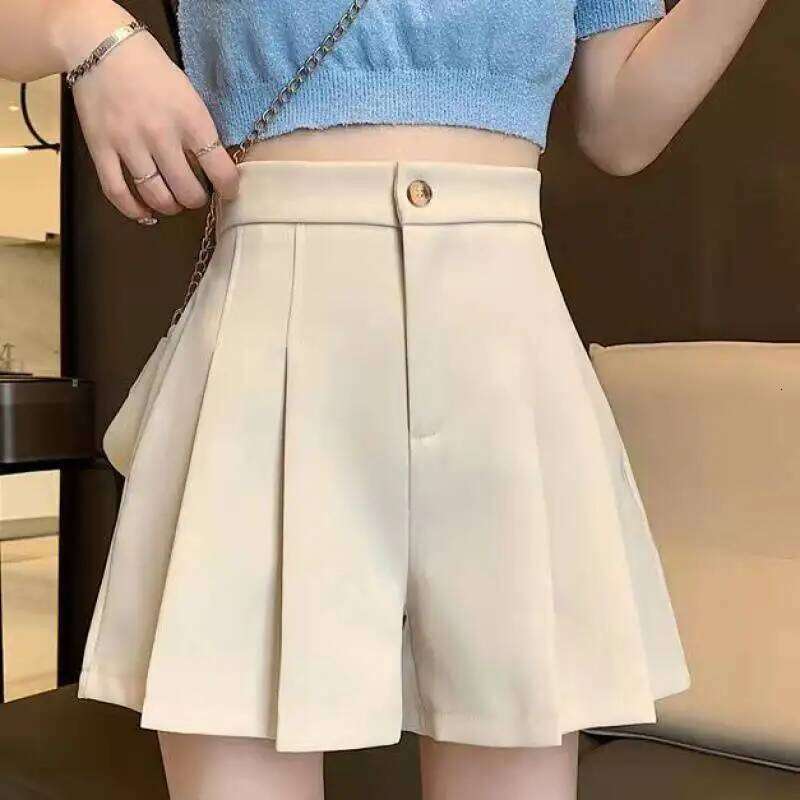 Korean Fashion Simple Sweet High Waist Casual Suit Shorts Women Solid Button Zipper Barrel Pleated Big Size Wide Leg Short Pants XJ260206-image-1094479171