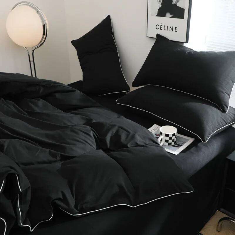 Black Color For Adults Simple Style Double Sheet Sets Single/Queen/king Bed Cover Full Set Plain Bedding S260207-image-1094523031