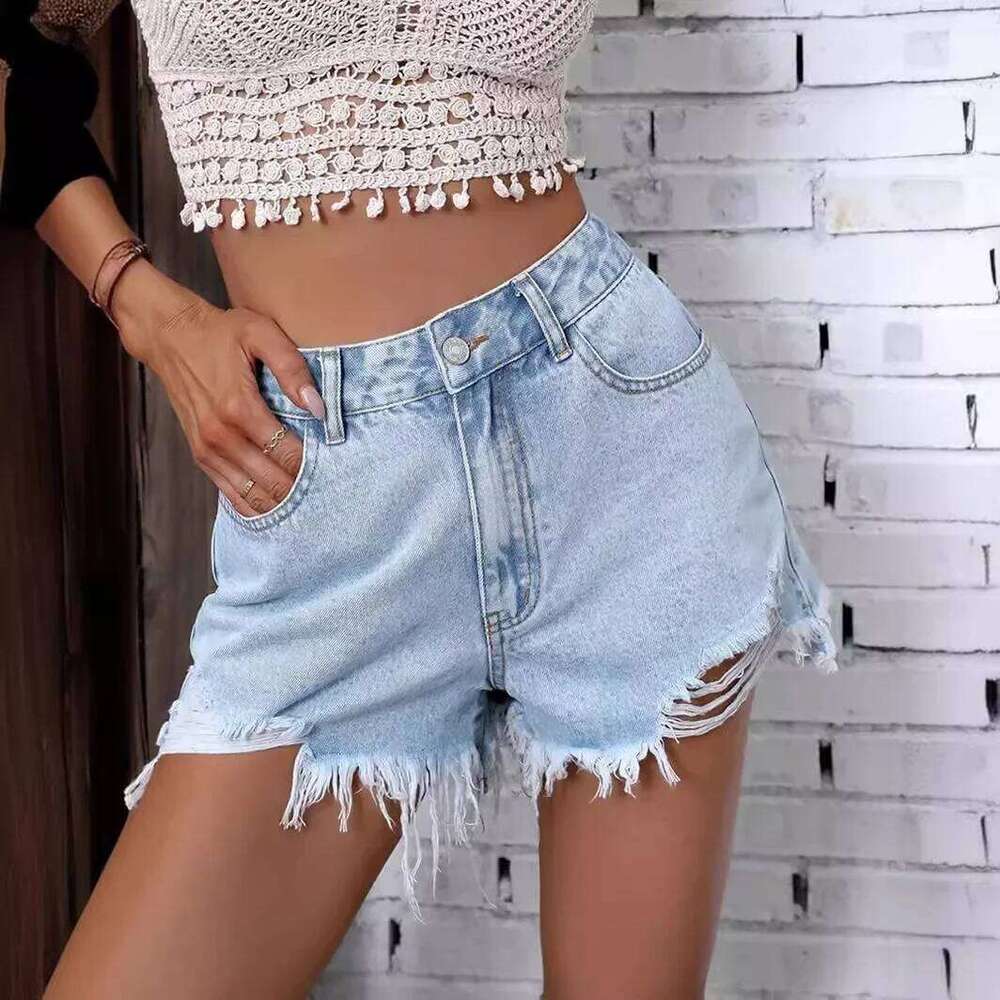 Distressed Shorts Denim Women Jeans High Waist Sexy Slim Fit Ripped Washed Pockets Solid Hole Casual Basics Skinny H260207-image-1094509980