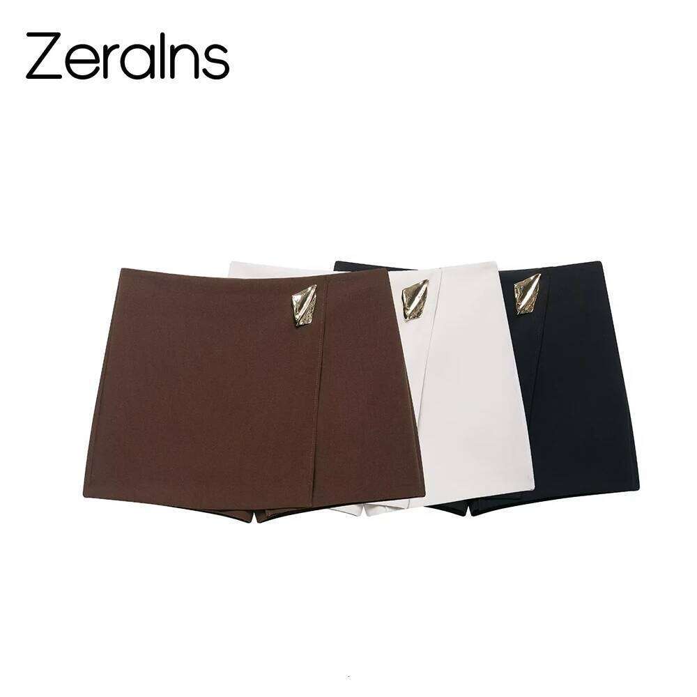 ZERAINS Autumn new women's clothing European and American style high waist asymmetrical metal decoration casual shorts H260207-image-1094511170