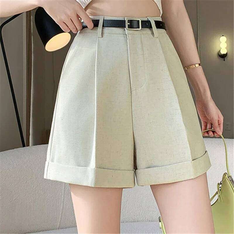 Seoulish High Waist Wide Leg Shorts 2025 New Elegant Office Lady Style Casual Solid Color Pockets Minimalism Short Pants Female H260207-image-1094511107