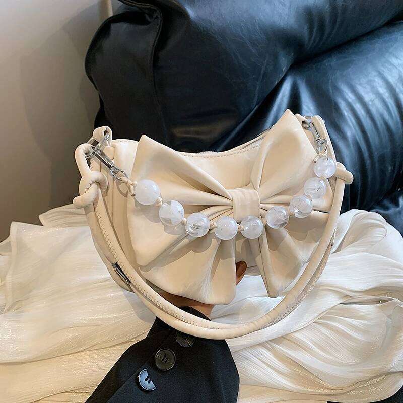 Couleur unie fermeture éclair PU nœud perles épaule dames 2025 offre spéciale polyvalent trajet doux femmes sacs à bandoulière Z260207