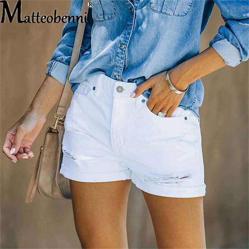 2023 Summer Casual Fashion Vintage High Waist Elastic Stretch Skinny New Ripped Crimping Women's Denim Shorts XJ260206-image-1094480172