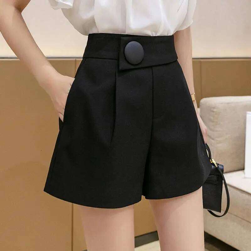 Wide Leg Women's Shorts Fashion Aesthetic Casual High Waist Korean Summer Cotton Black Sexy Elastic Vintage Luxury Short Pants XJ260206-image-1094479339