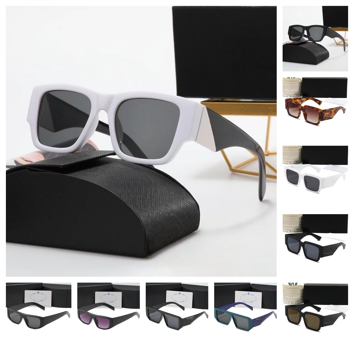 Sunglasses designer womens geometric Frames Triangle emblem decoration square bold sun glasses men Fashion Beach Holiday Essential