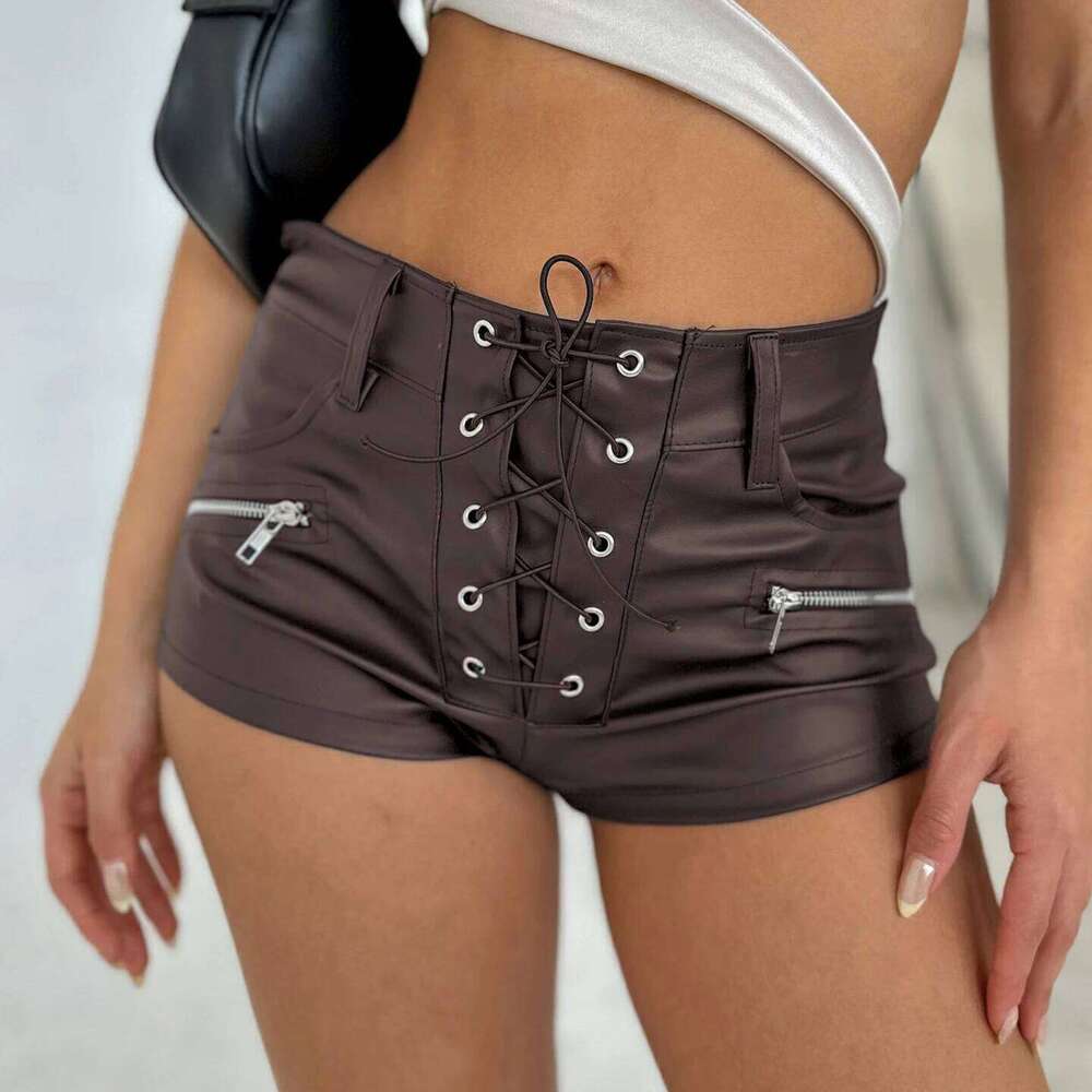Gothic Punk Pu Leather Zipper Y2K Streetwear Women Low-rise Drawstring Shorts Aesthetic 90s Clothes Coquette New H260207-image-1094509912