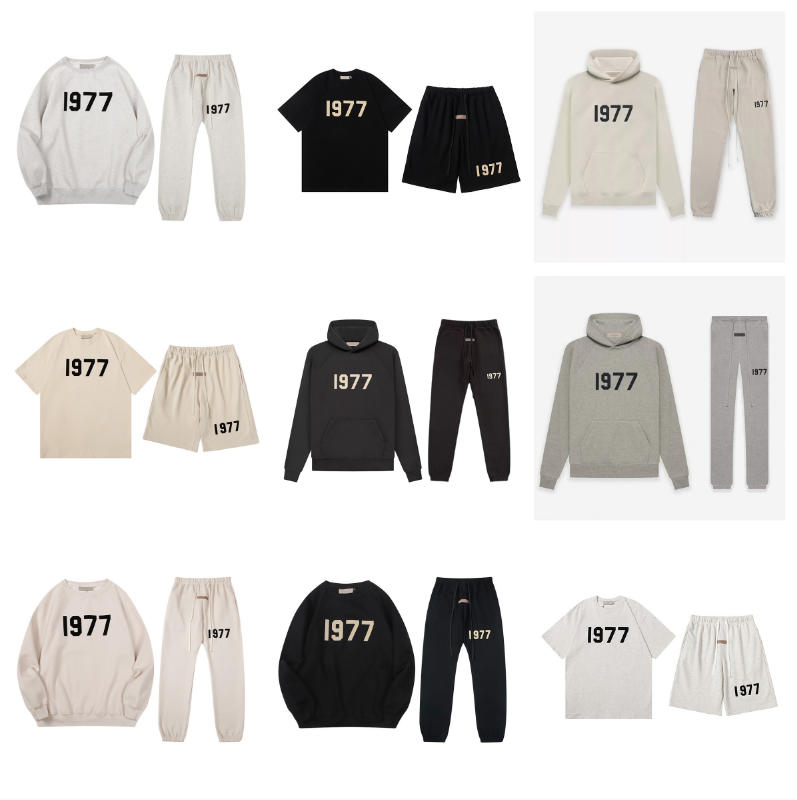 Essentialsntly Fog 1977 Hoodie Mens Womens 3D Dimensional Flocking Fleece Hooded Sweatshirt Casual Suit Set Long Pants Tracksuit Designer