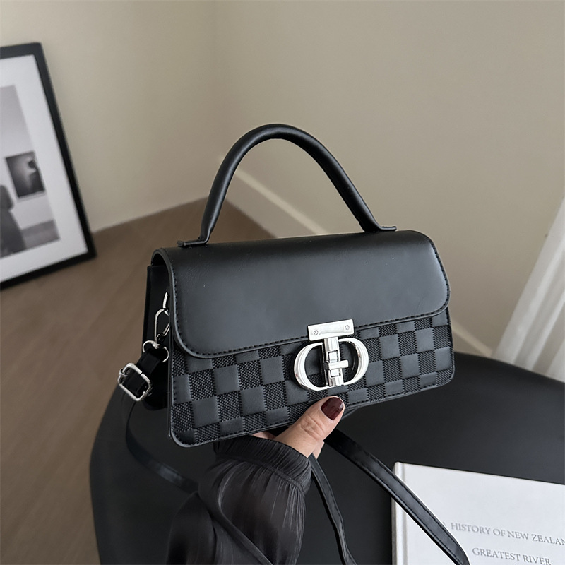 free shipping 2026 Women's Checkered Top Handle Bag, PU Leather Flap Crossbody Purse with Silver Metal D-Buckle for Daily Commute
