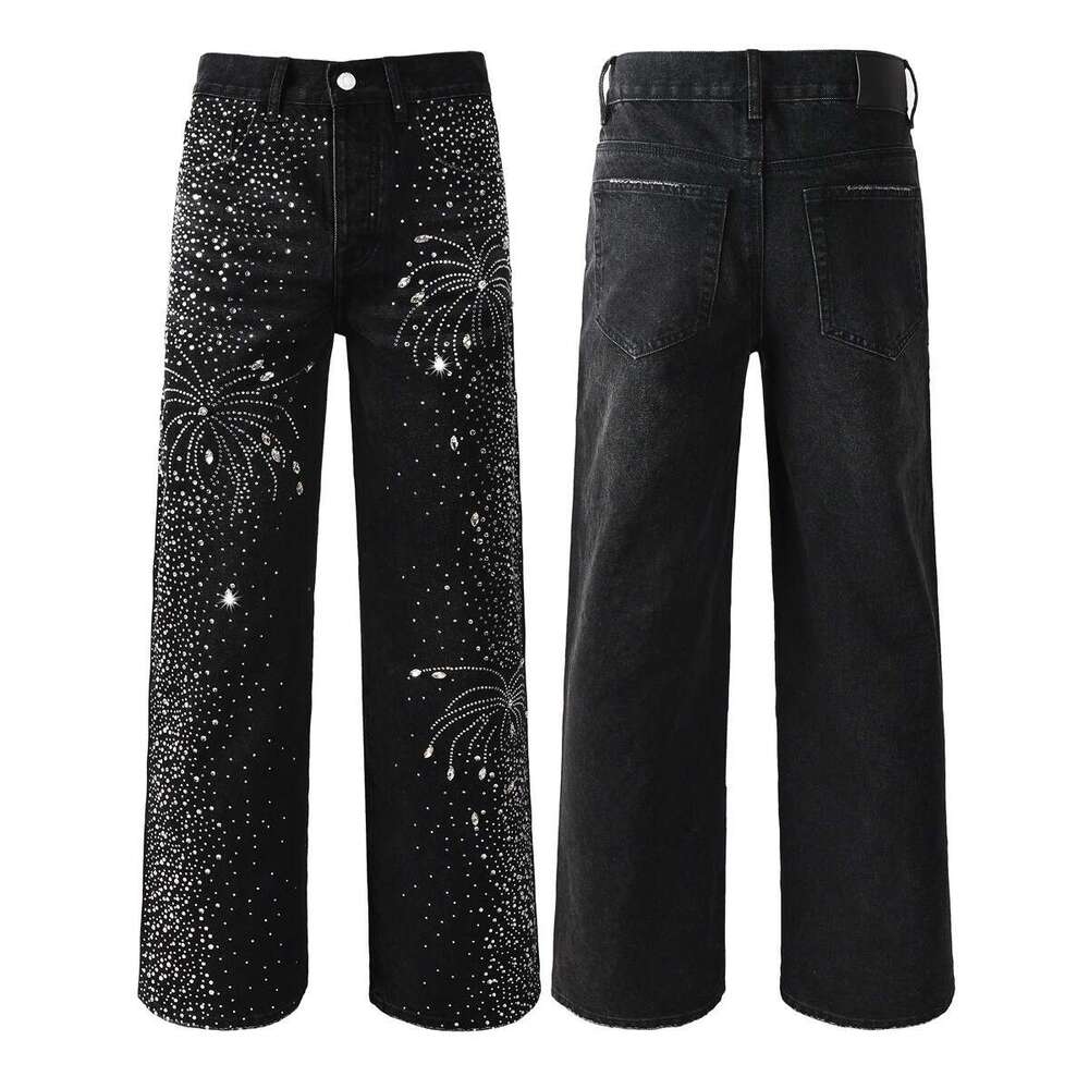 Am high street distressed loose straight jeans for men, suitable for all seasons, American-style high street wide-leg casual trousers for men L26020