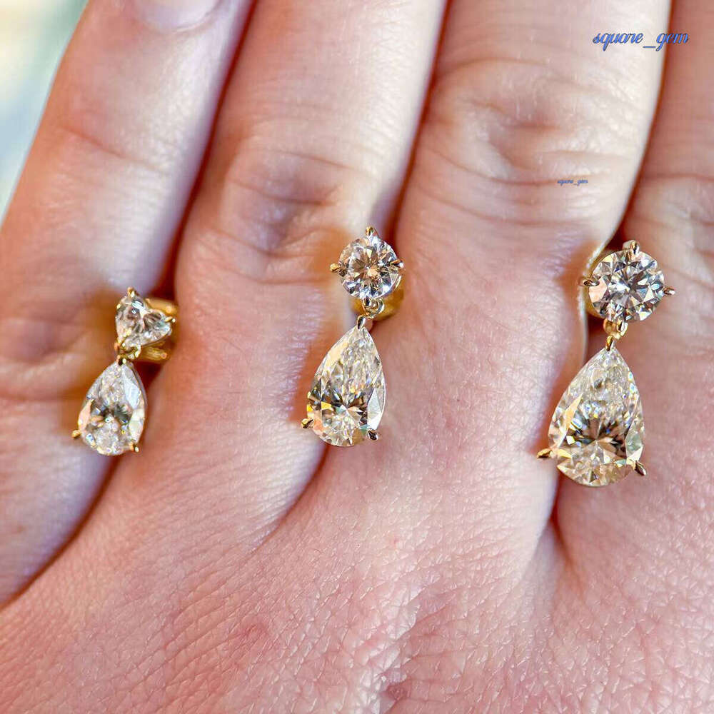 Lab Grown Diamond 2Ct 4Ct 6Ct Heart Pear Drop 14K 18K Real White Gold Stud Earrings Set For Women