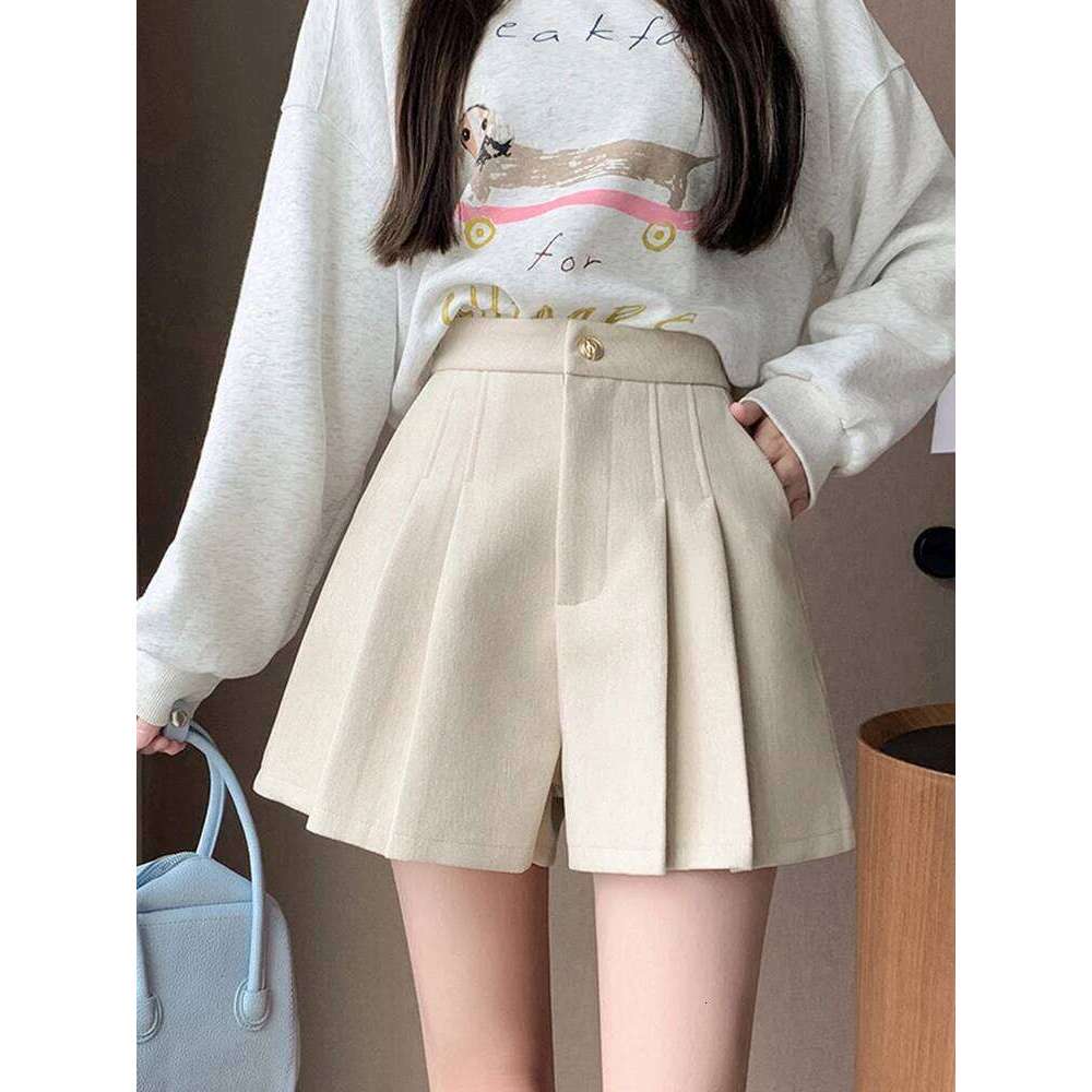 Fashion Pleated Woolen Winter Woman High Waist Streetwear Booty Skirts Shorts Women A-Line Culottes Wide Leg Short Femme H260207-image-1094510653