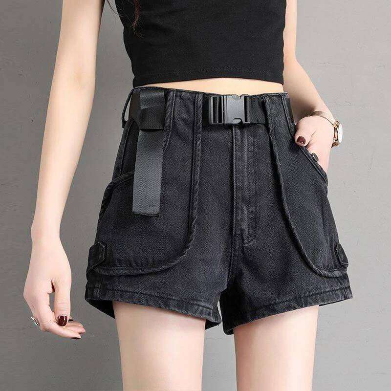 Punk Womens Denim Shorts Cargo Black Biker Short Pants For Women To Wear With Waist Pocket Outdoor Offer Hot Jeans H260207-image-1094511465