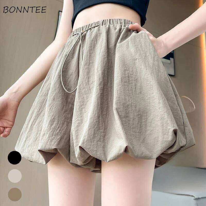 Lantern Shorts Women Fashion Simple Leisure High Waist All-match Pockets Hot Fit Summer Female Streetwear Students Youth Ladies H260207-image-1094511787