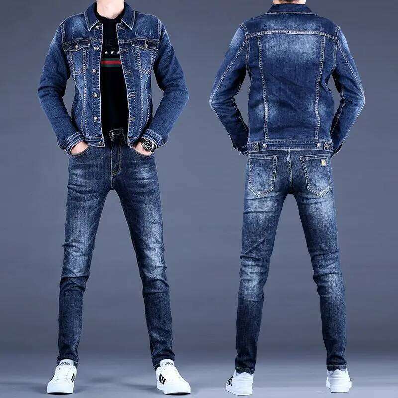 Luxury Brand with Denim Suit Men's 2025 New Autumn and Winter High-end Trendy Casual Top Versatile Jeans Jacket Set X260207