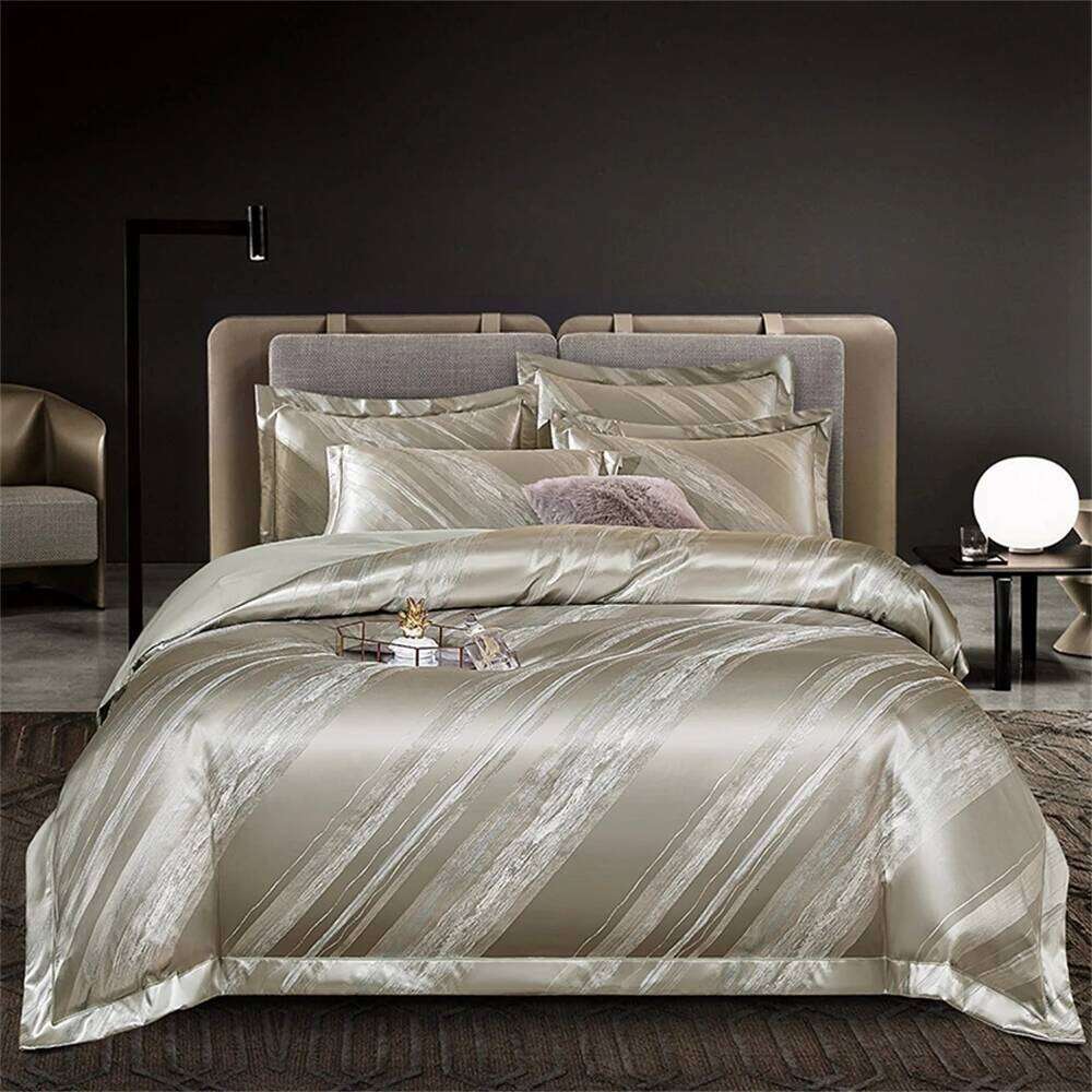Satin Stitch Jacquard Bedding Comforter Luxury Delicate Queen King Four-Piece Set Quilt Cover Pillowcases Home Textile S260207-image-1094523236
