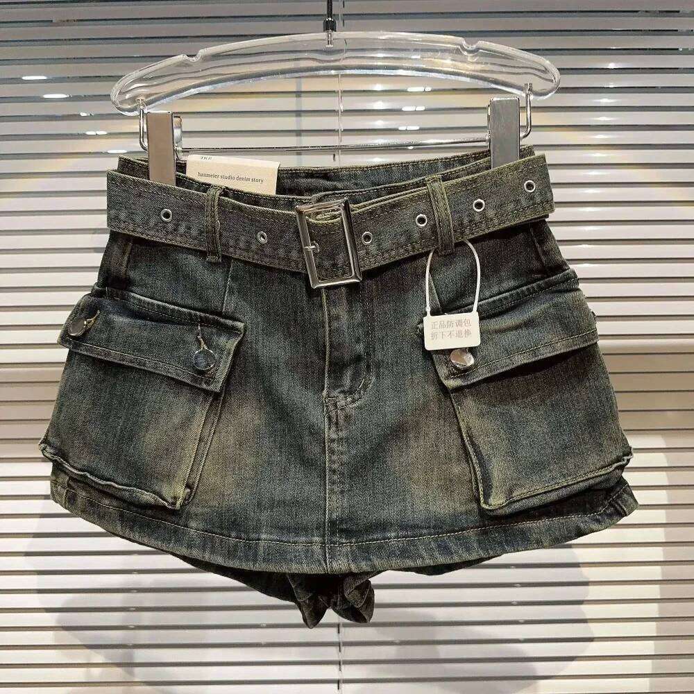 Belt jeans For Women 2025 Summer New Casual High Waist Mini Shorts Skirts Female XJ260206-image-1094479839